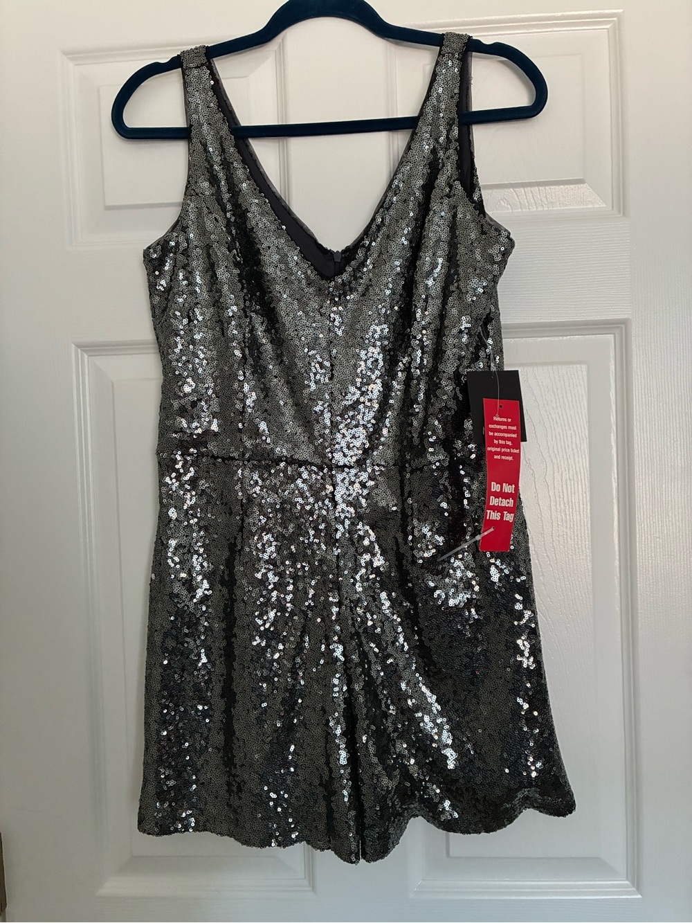 MARINA Silver Sequin V-Neck Mini Dress/Shorts
